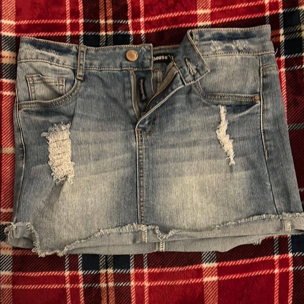 Distressed Denim Mini Skirt